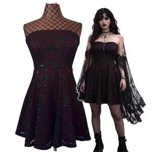 Love Reign Black Red Lace Strapless Party Dress Size Medium Juniors Vamp Gothic